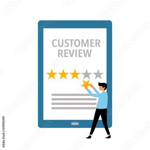 Customer rating and customer review for business service improvement. Opinion and feedback for website or online store.