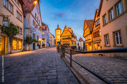 Old town of Rothenburg ob der Tauber at dawn. Bavaria, Germany