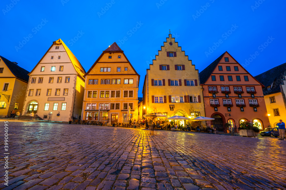 Market square at dawn in Rothenburg ob der Tauber. Germany 