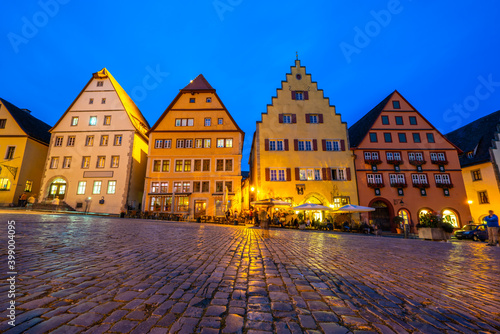 Market square at dawn in Rothenburg ob der Tauber. Germany 