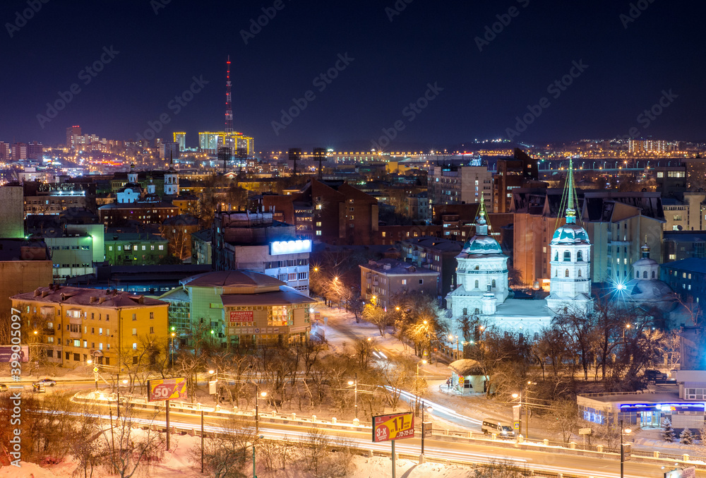 The old church in Irkutsk city at night