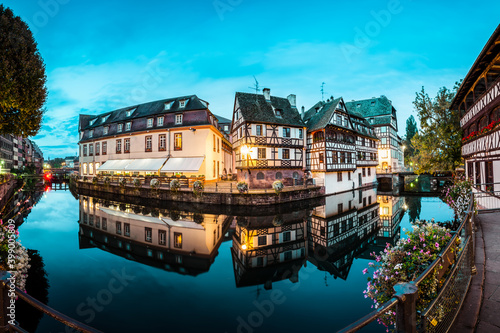 Strasbourg Alsace France. Traditional half timbered houses of Petite France near the canal