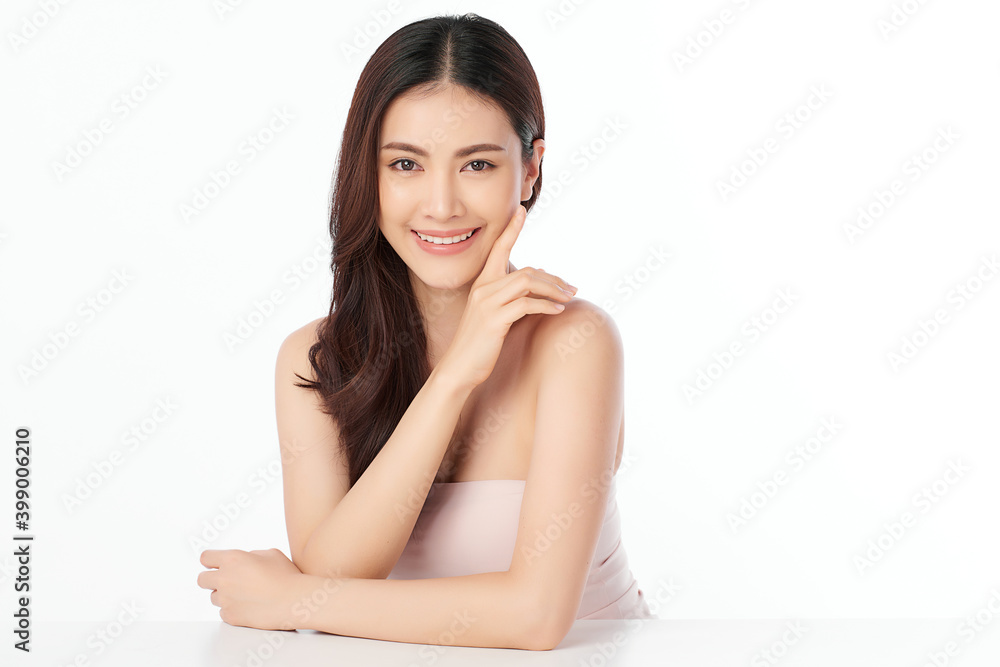 Beautiful Young asian Woman with Clean Fresh Skin, on Pink background, Face care, Facial treatment. Cosmetology, beauty and spa. Asian women portrait Beautiful Young asian Woman with Clean Fresh Skin, on Pink background, Face care, Facial treatment. Cosmetology, beauty and spa. Asian women portrait