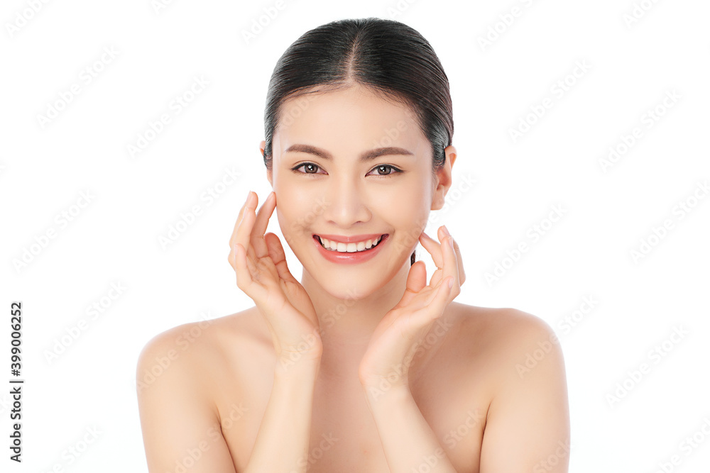 Beautiful Young asian Woman with Clean Fresh Skin, on Pink background, Face care, Facial treatment. Cosmetology, beauty and spa. Asian women portrait Beautiful Young asian Woman with Clean Fresh Skin, on Pink background, Face care, Facial treatment. Cosmetology, beauty and spa. Asian women portrait