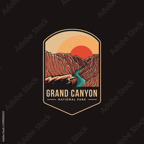 Canvas Print Emblem patch logo illustration of Grand Canyon National Park on dark background