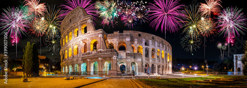 Photography Fireworks display at Colosseum in Rome, Italy
