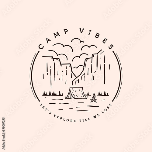 Outdoor Camping Logo Vector Illustration Design. Summer Camp at Canyon Illustration Design. Camping Illustration Vector Design.