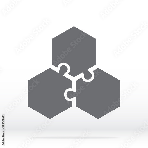 Simple icon hexagon puzzle in gray. Simple icon puzzle of three elements  on white background for your web site design, logo, app, UI. EPS10.