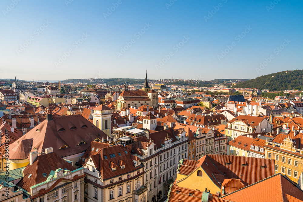 Top rooftop panoramic view of Prague.  Czech republic
