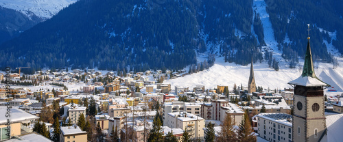 Panoramic view of famous Alpine ski resort DAVOS, SWITZERLAND.