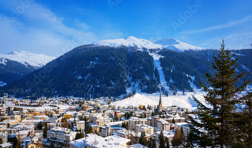 Winter Landscape of famous Alpine ski resort DAVOS, SWITZERLAND. photo