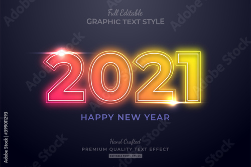 2021 Happy New Year Neon Editable Text Effect Font Style