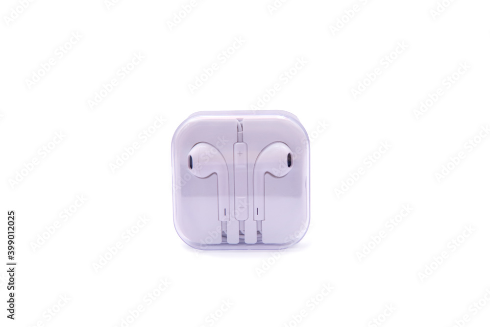 White wired earphones on white background White wired earphones on white background