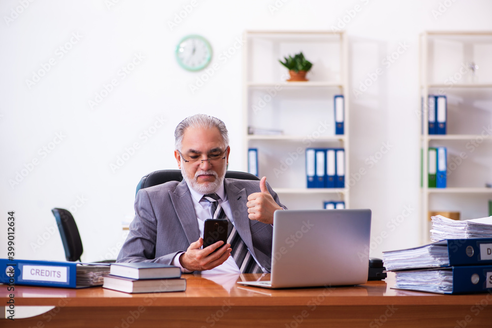 Fototapeta premium Old male businessman employee working in the office