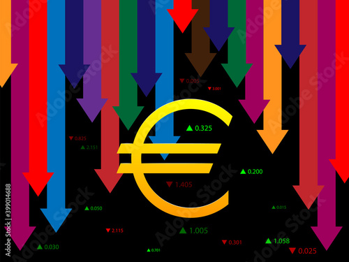 Fall, depreciation of the Euro, decrease of the value of the monetary unit. Vector