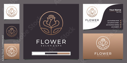 Lotus flower golden gradient line art style logo and business card