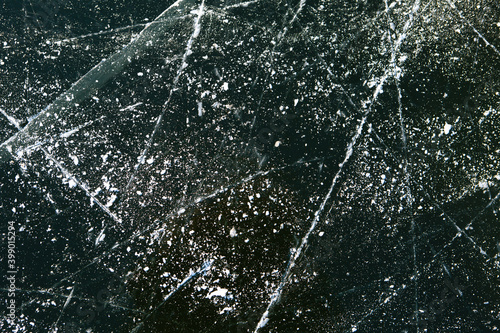 Ice cut by skates close-up