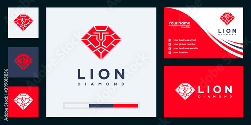 Lion and diamond logo combination with business card design