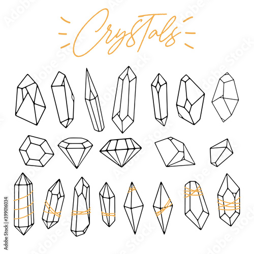 Canvas Print Set of various linear crystals, diamonds, gemstones, minerals, rhinestones, birthstones