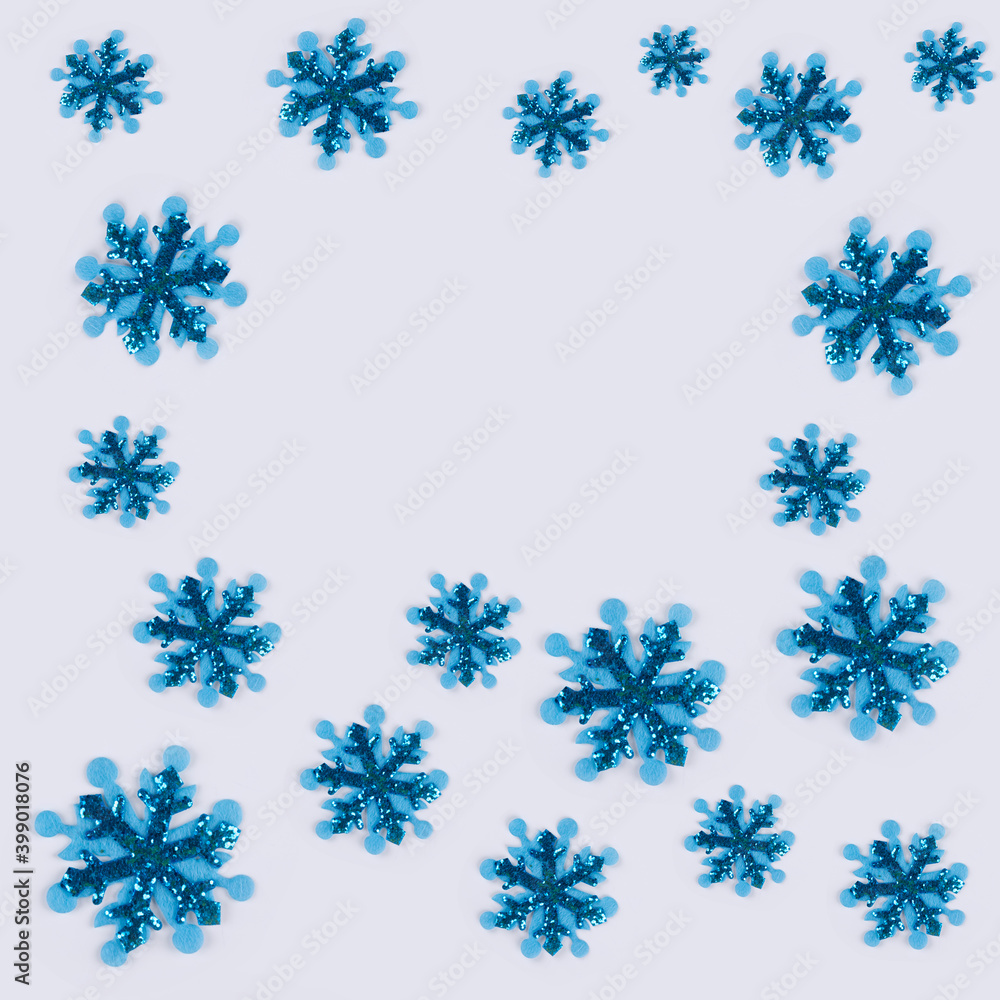 Blue snowflakes pattern with copy space. Winter holidays concept. Blue snowflakes pattern with copy space. Winter holidays concept.