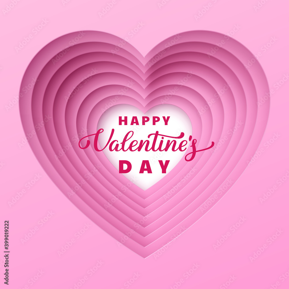Valentines day abstract background with paper cut heart. Handwritten calligraphy. Layered art. Vector illustration Valentines day abstract background with paper cut heart. Handwritten calligraphy. Layered art. Vector illustration