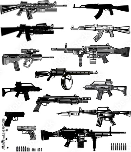 Modern  Guns: automatic weapon, machine gun and pistol