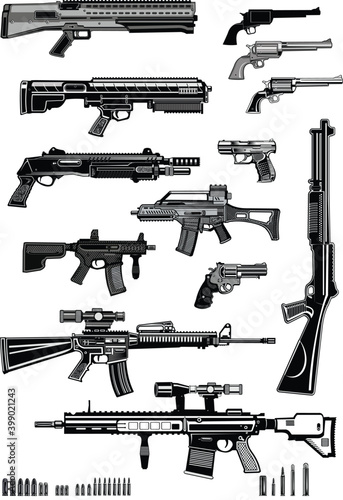 Modern  Guns: automatic weapon, machine gun and pistol