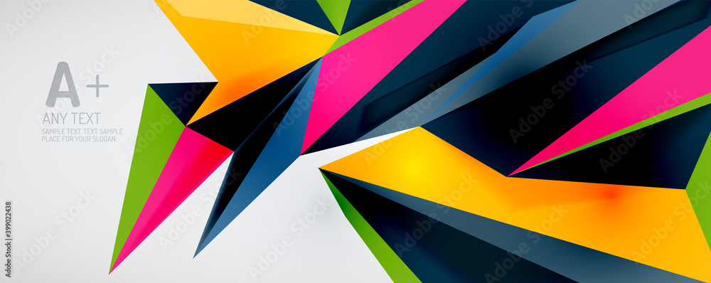 Vector triangle geometric backgrounds. Low poly 3d shape on light backdrop. Vector illustration for covers, banners, flyers and posters and other designs