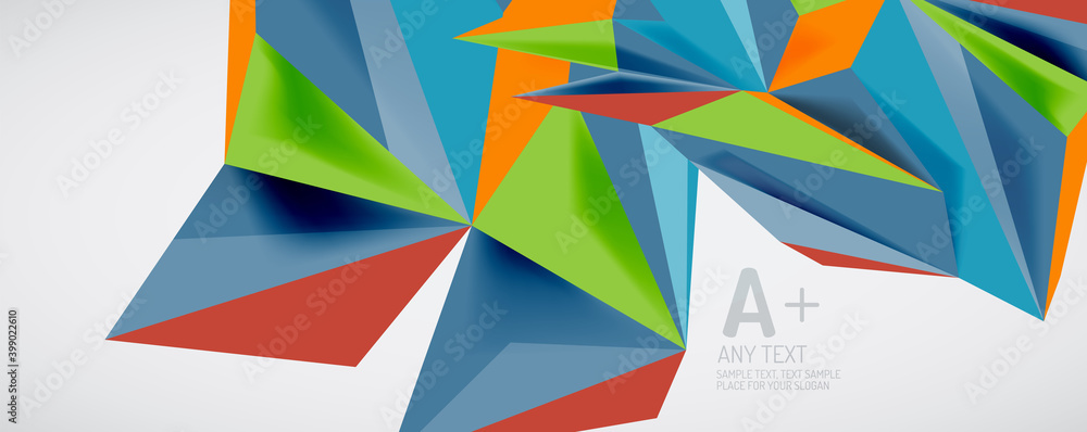 Vector triangle geometric backgrounds. Low poly 3d shape on light backdrop. Vector illustration for covers, banners, flyers and posters and other designs Vector triangle geometric backgrounds. Low poly 3d shape on light backdrop. Vector illustration for covers, banners, flyers and posters and other designs