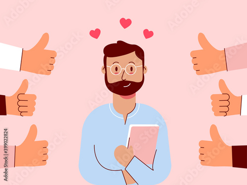 Male teacher held a book and felt good to be appreciated. Illustration about appreciated.