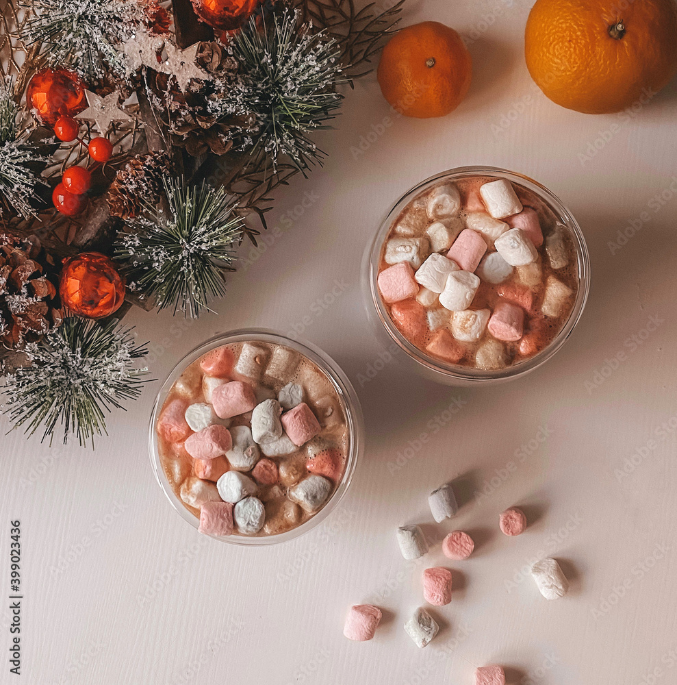 New Year's cocoa with marshmallows New Year's cocoa with marshmallows