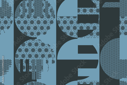 Geo Pattern, Japanese Kimono Female Organic Texture. Wabi Sabi, Tie Dye, Ikat Geisha Fashion Pattern. Trendy Cool Asian Boho Geo Pattern Fashion Summer Background Retro Vintage Asian Kimono Texture