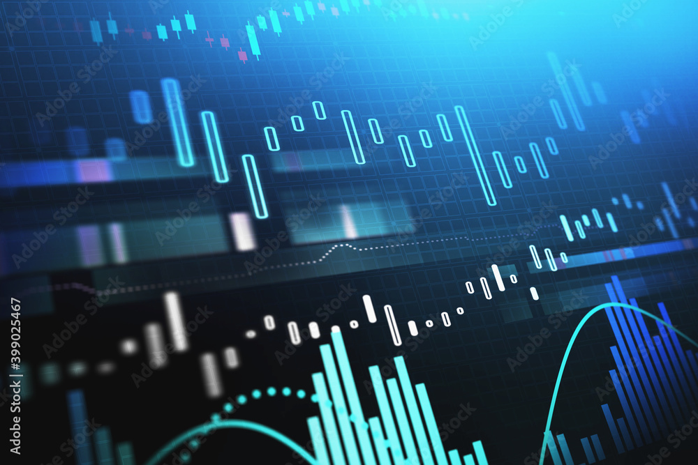 Obraz premium Blue stock market graph background