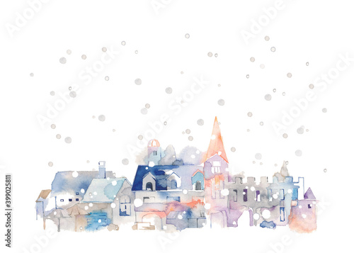 ロマンチックな街並、雪降る街