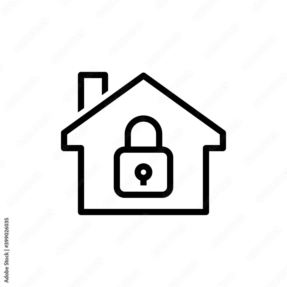 Logotipo seguridad en el hogar. Icono candado en casa con lineas en color negro Logotipo seguridad en el hogar. Icono candado en casa con lineas en color negro