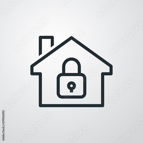 Logotipo seguridad en el hogar. Icono candado en casa con lineas en fondo gris