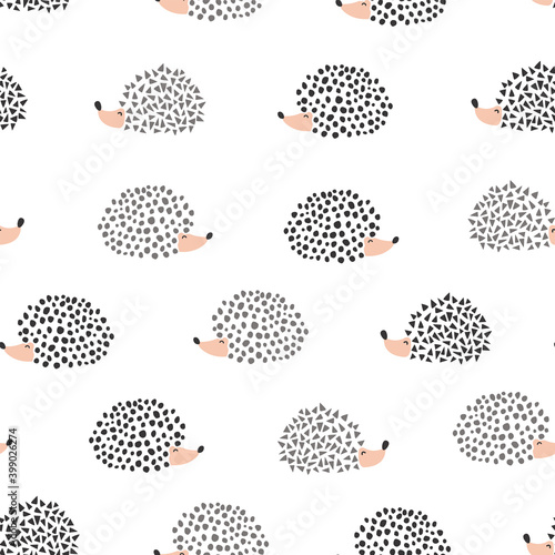 Cute hedgehog seamless pattern. Cute cartoon background. Kids design for fabric and decor.