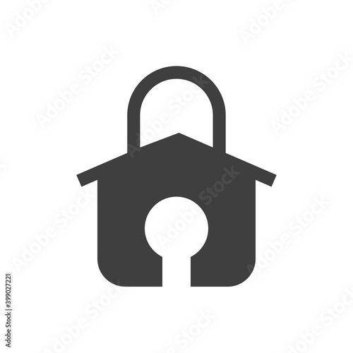 Logotipo seguridad en el hogar. Icono candado como casa en color gris