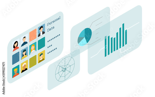 アイソメトリック、企業戦略やマーケティング、決算などのビジネスイメージイラスト