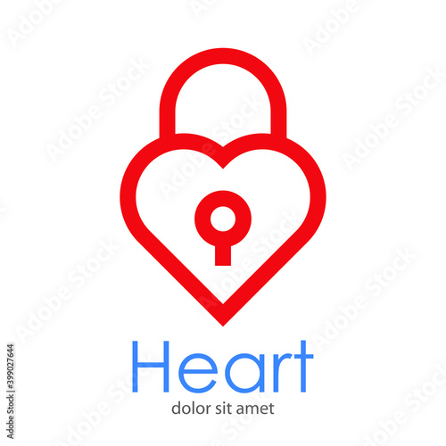 Logotipo candado con forma de corazón con lineas en color rojo