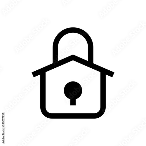 Logotipo seguridad en el hogar. Icono candado como casa con lineas en color negro