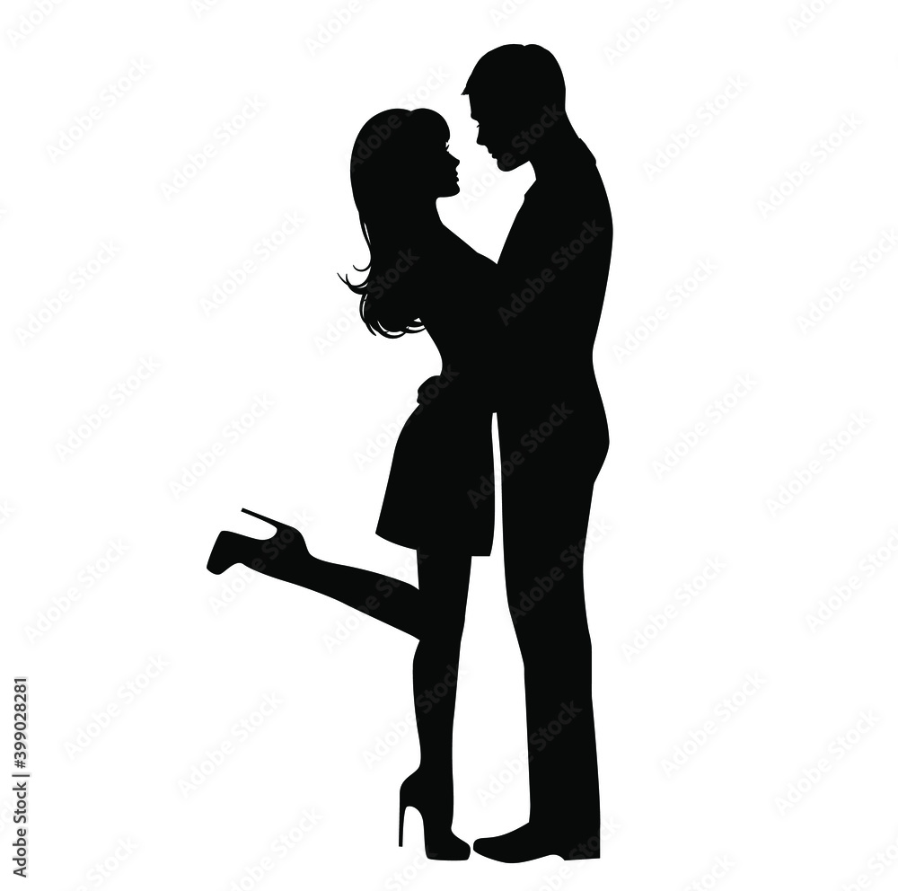 Black and white sketch image of a kissing couple. Lovers, kiss. Valentine's Day. Vector illustration