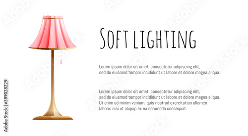 Banner template, floor lamp with a pink lampshade