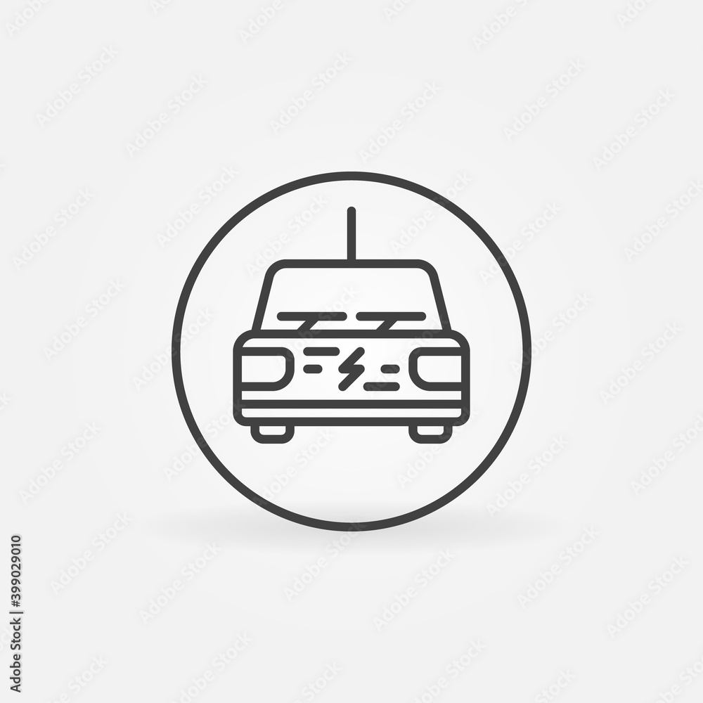Vector Electric Car with Plug concept round icon or sign in outline style