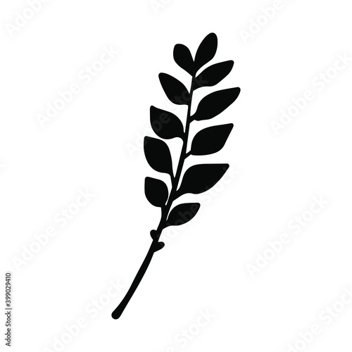 Hand drawn doodle vector branch for posters, greeting cards, web, clothes, wrapping paper. Floral silhouette element isolated on white background.