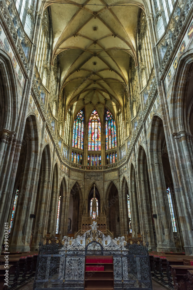 Interior of St. Vitus Cathedral at Prague Castle. Prague.