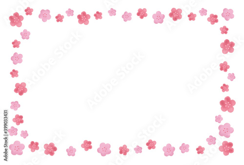 かわいい梅の花のフレーム　水彩　 長方形 © harako