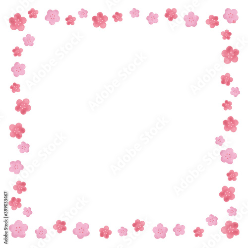 かわいい梅の花のフレーム　水彩　正方形 © harako