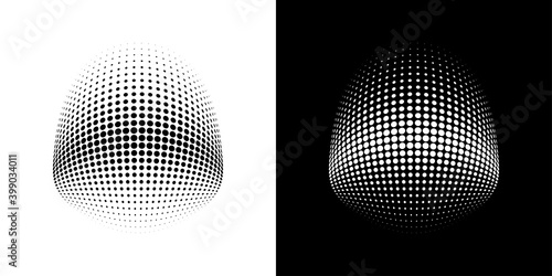 Halftone circle dots 3d logo emblem design element for technology, medical, treatment, cosmetic. Three dimensional icon using halftone circle dots raster texture. Vector illustration.