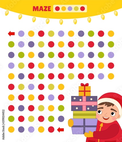 Maze game for children. Christmas maze printable. Logic edicational game. photo